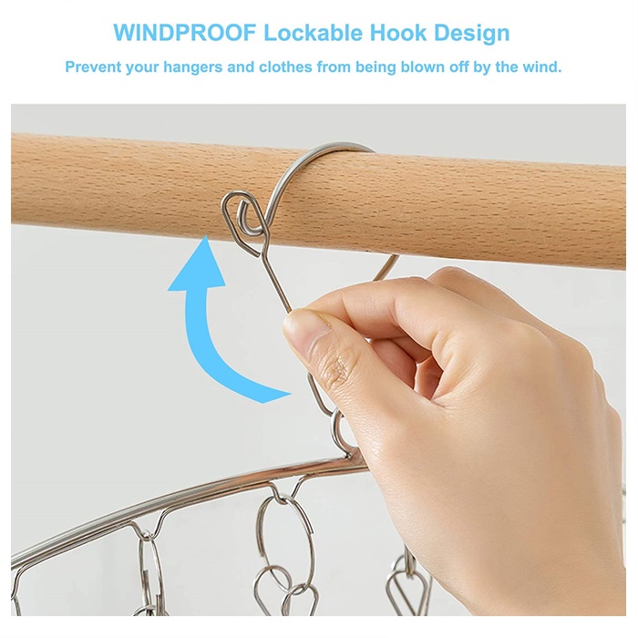 Stainless Steel Clothes Hangers With 10 Clips Wet Dry Dual Use Windproof Drying Rack